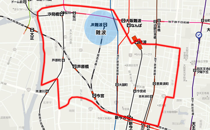 JR難波駅周辺の地図